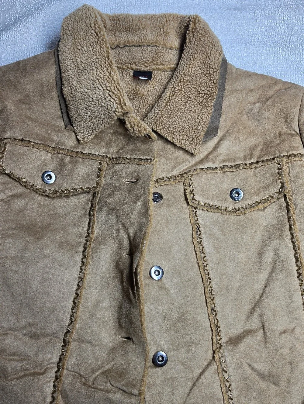 She’s USA Vintage Y2K Faux Suede Sherpa Beaded Boho Western Jacket L